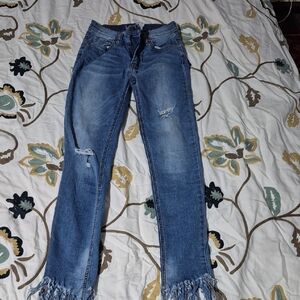 FP Movement by Free People Cropped Distressed Jeans in Blue